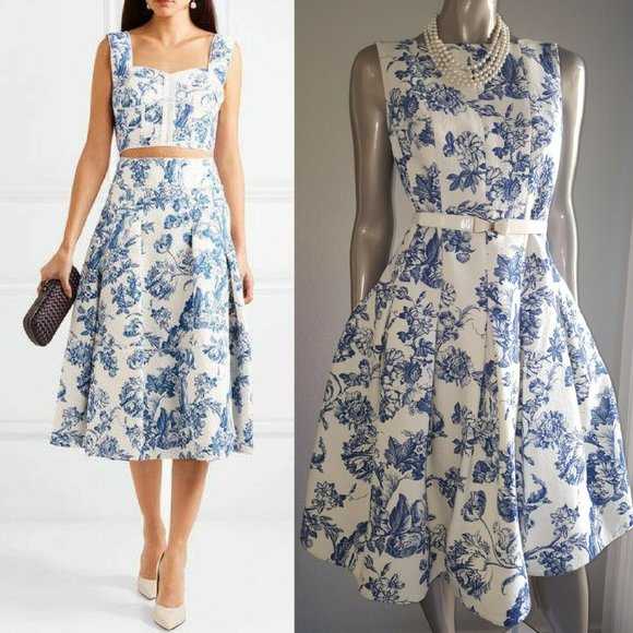 ◇$2,390 NEW OSCAR DE LA RENTA WHITE RED FLORAL MIDI RUNWAY DRESS 12 - Picture 9 of 14